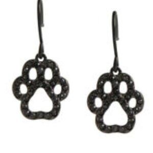 Dog Earrings Black Crystal Pave Paw Drop Earrings Size 11mmx13mm